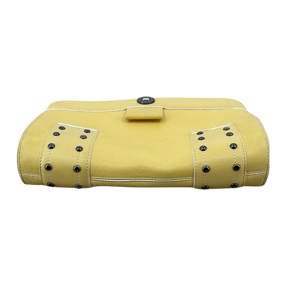 Womens Cole‎ Haan Village Large Cosmetic Case Yellow Pebbled Studded Leather Bag